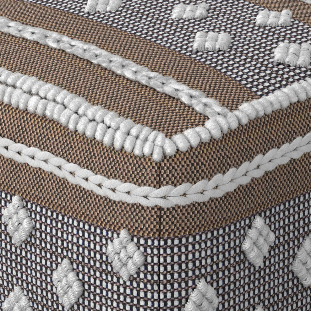 Mapleton Outdoor/Indoor Pouf, White, Beige, Gray Polystyrene Filling