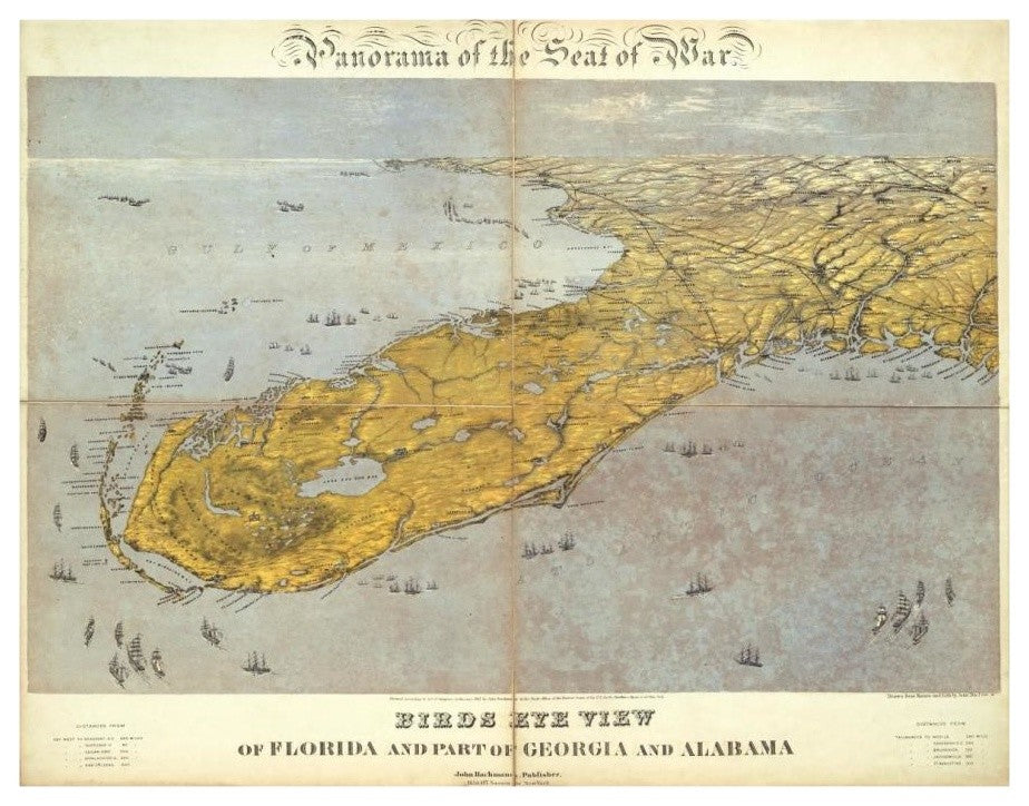 "Florida and Part of Georgia and Alabama, 1861" Print by John Bachmann, 18"x14"