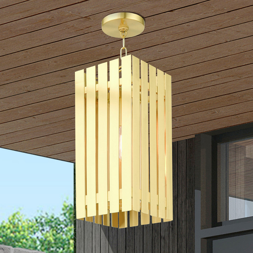 Livex Lighting Greenwich 1 Light Satin Brass Large Outdoor Pendant Lantern