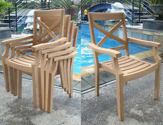 9-Piece Outdoor Teak Dining Set: 94" Rectangle Table, 8 Grand Stacking Arm Chair