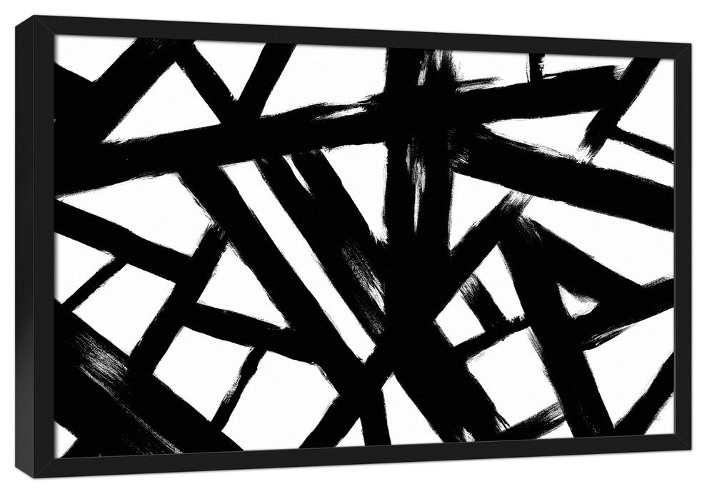 Shattered Black and White Abstract 20x30 Black Framed Canvas