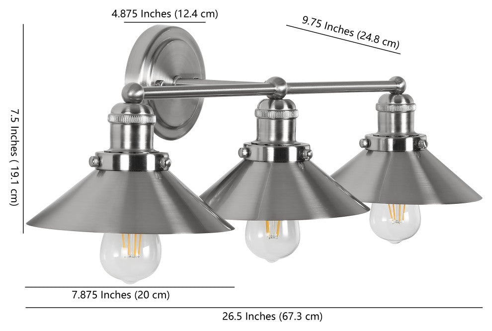 June Metal Shade Sconce, Nickel, 3-Light