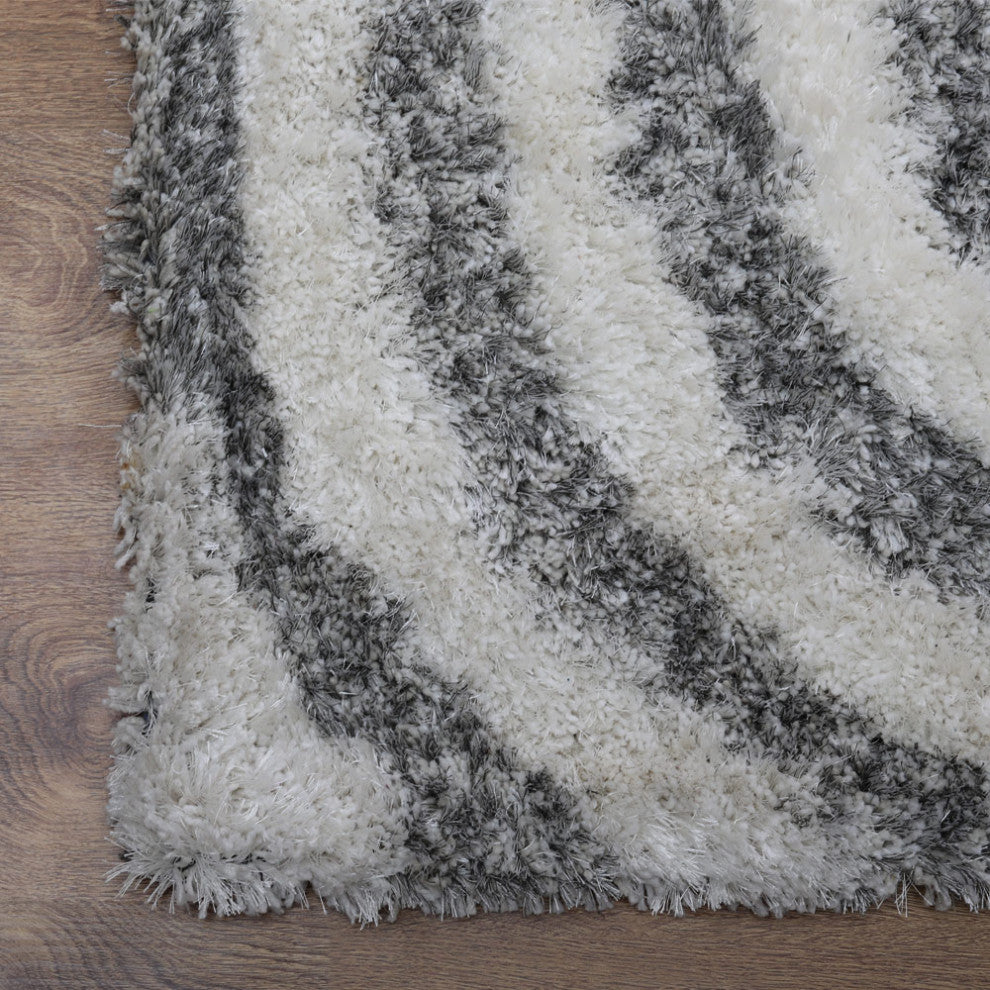 HAND TUFTED SHAG POLYESTER ECO-FRIENDLY AREA RUGS -  Gray White Color, Geometric