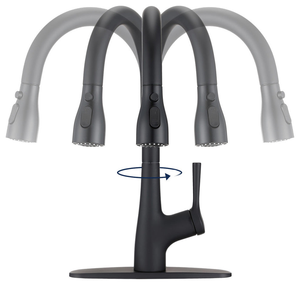 Single Handle Deck Mounted Pull Down Kitchen Faucet , Matte Black