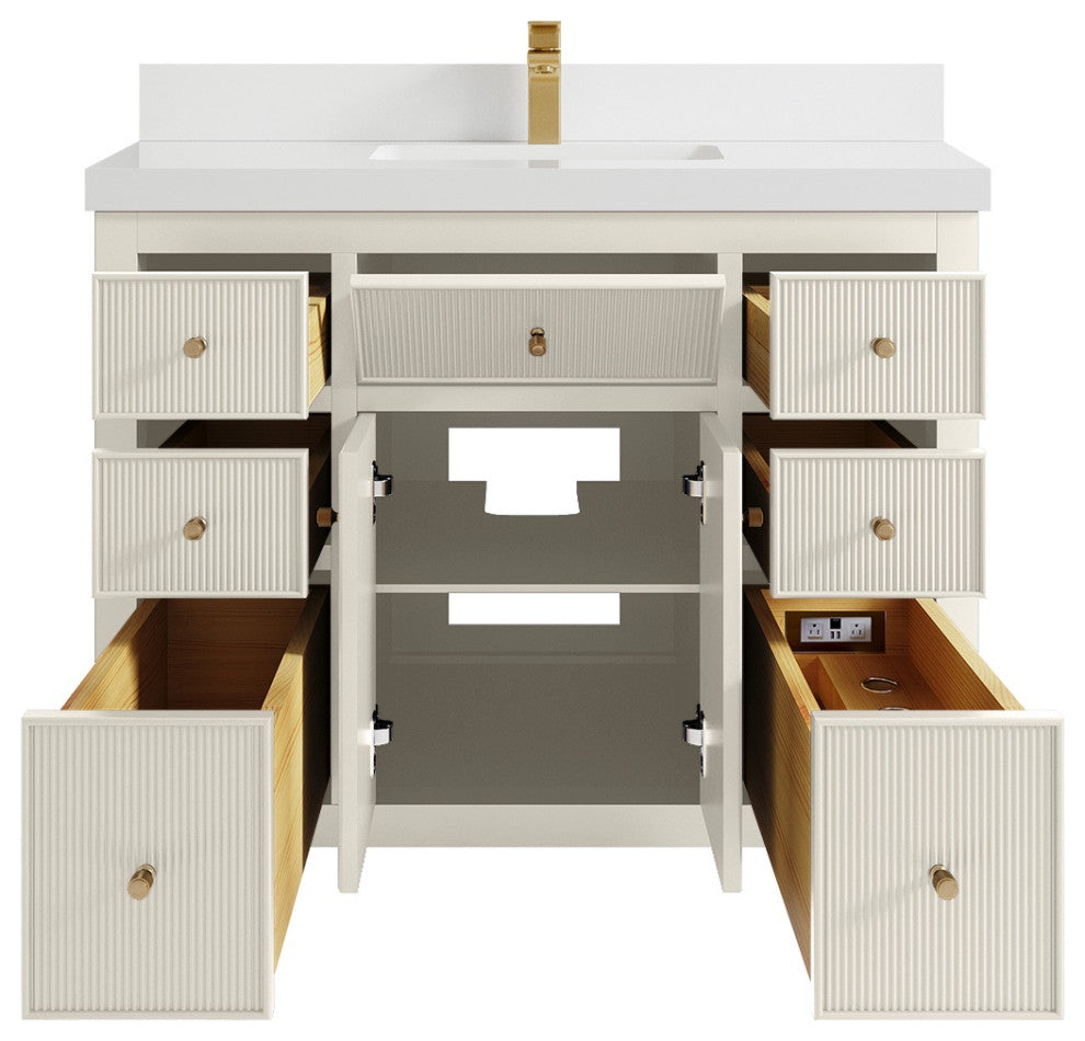 Sonoma 42" Single Sink Bath Vanity in Alabaster, 2" White Quartz