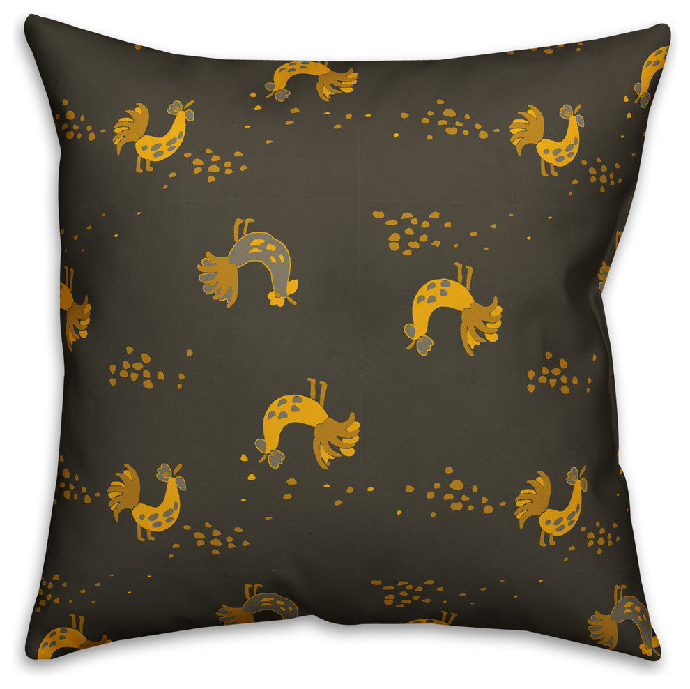 Rooster Pattern, Yellow Throw Pillow Cover, 16"x16"