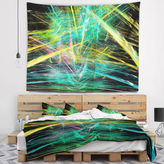 Green Yellow Magical Fractal Pattern Abstract Wall Tapestry, 39"x32"