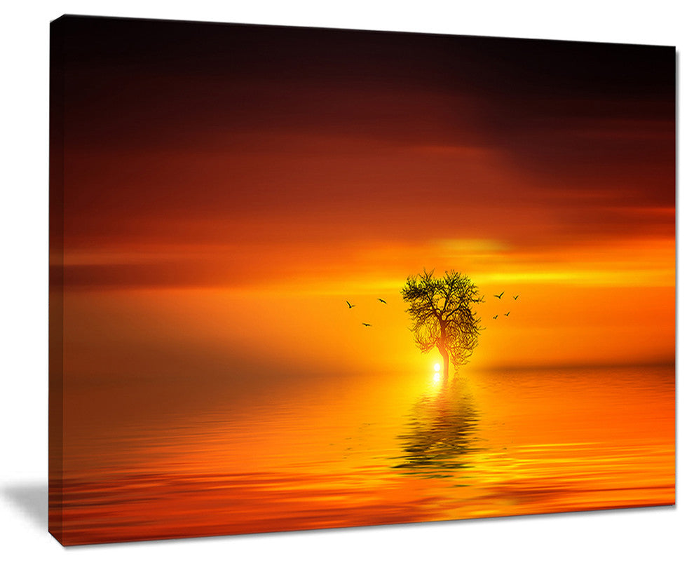 "Wonderful Tree With Birds At Sunset" Extra Large Wall Art, 20"x12"