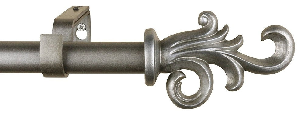 1" Coda Adjustable Curtain Rod, 28"-48", Pewter