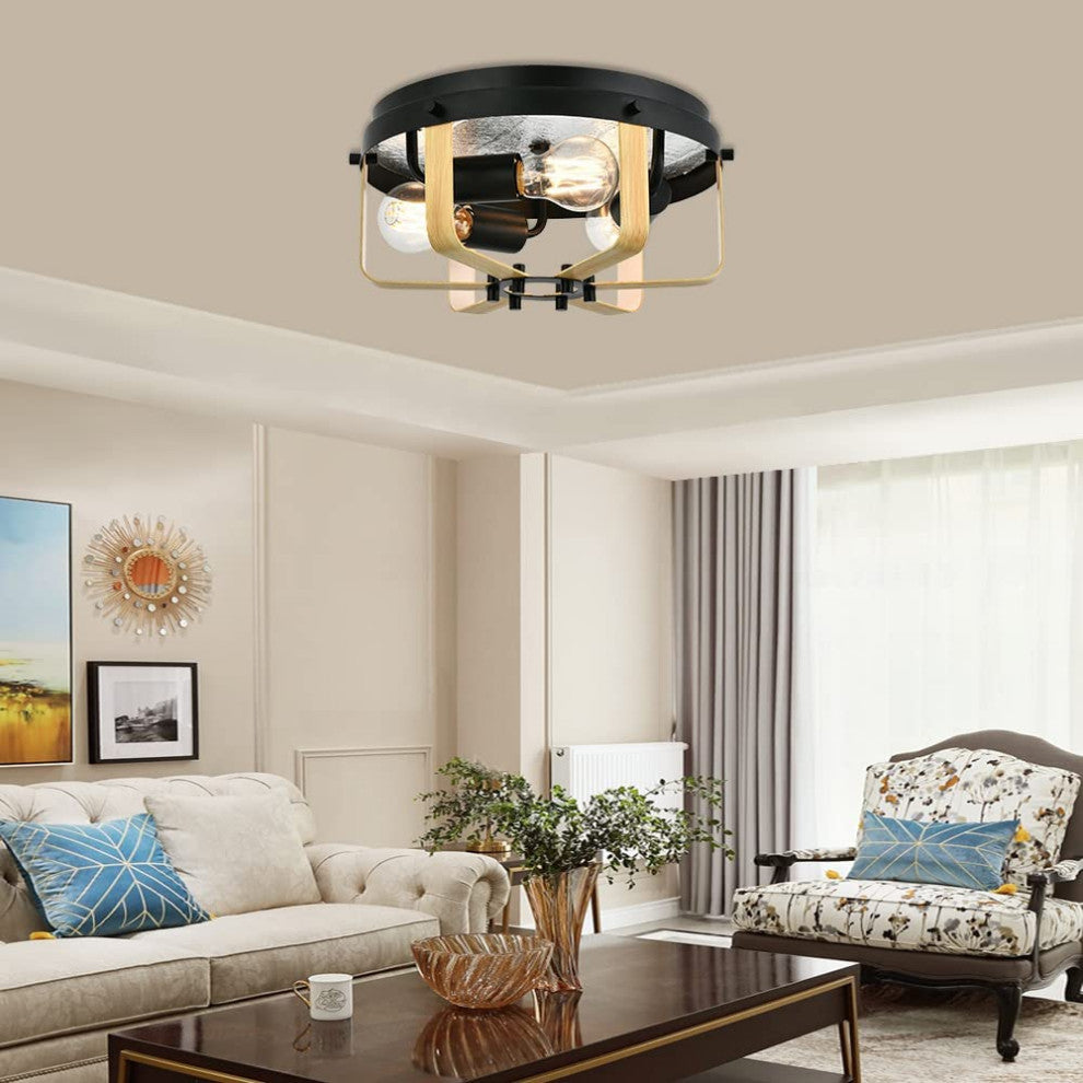 Industrial Semi Flush Mount Ceiling Light, 3 Light, Cage, Farmhouse, Black
