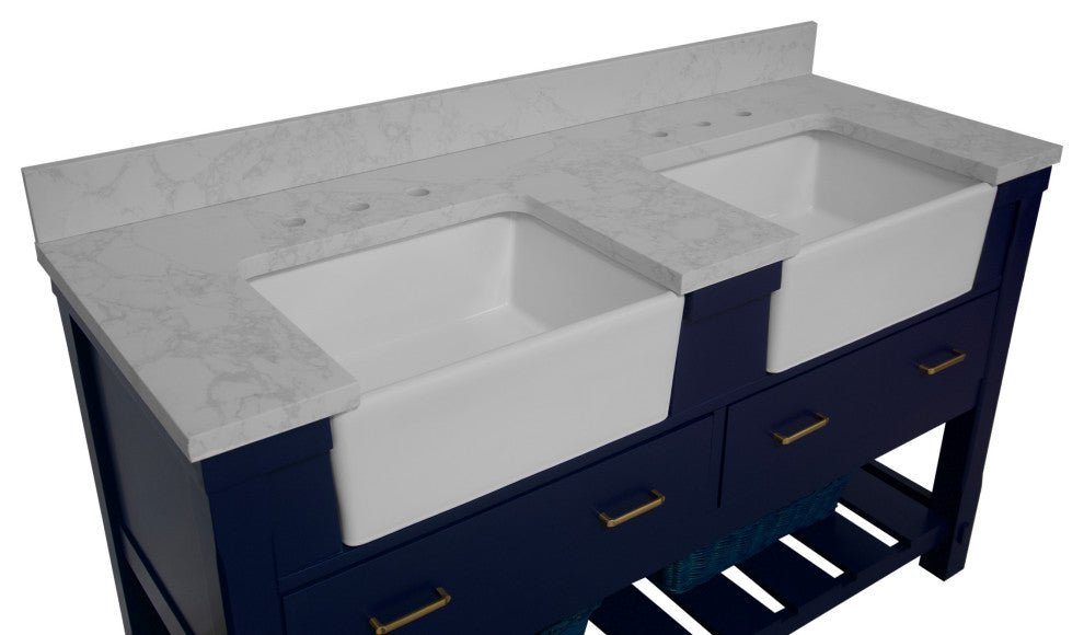 Charlotte 60" Bathroom Vanity, Royal Blue, Engineered Carrara, Double
