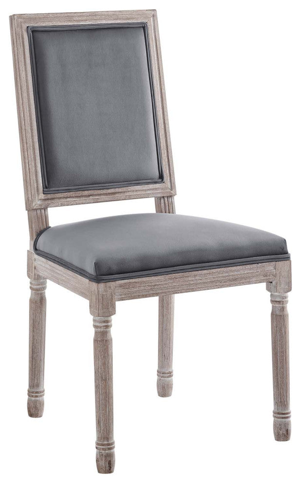 Court French Vintage Performance Velvet Dining Side Chair Natural Gray