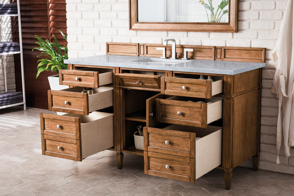 Brittany 60" Saddle Brown Single Vanity w/ 3 CM Arctic Fall Solid Surface Top