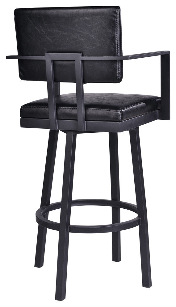 Balboa Stool, Black Powder Coated Finish/Black Faux Leather, Counter Height