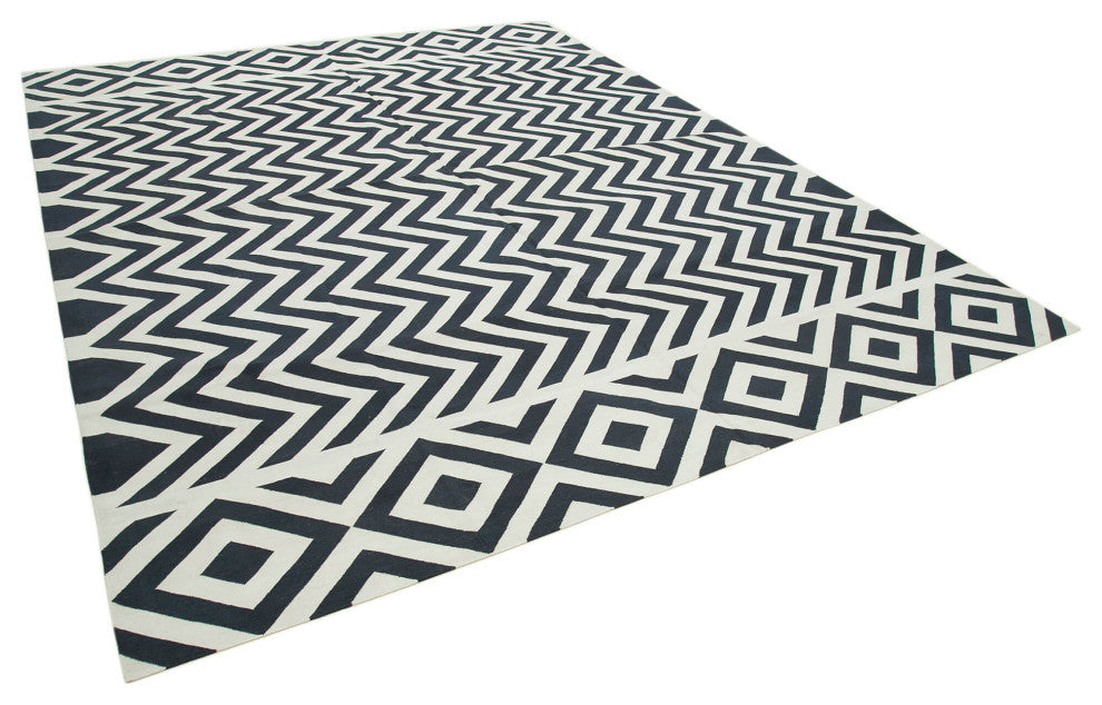 Rug N Carpet - Handmade Wool 9' 1'' x 11' 11'' Modern Design Dhurrie Kilim Rug