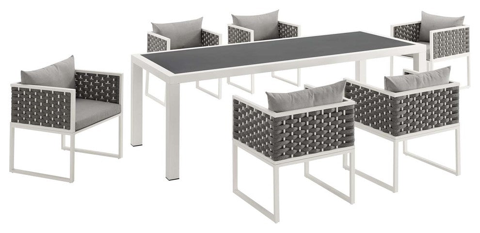 White Gray Stance 7 Piece Outdoor Patio Aluminum Dining Set