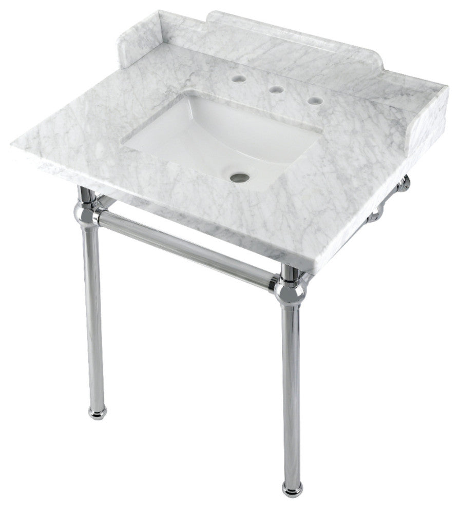 Kingston Brass LMS30MBSQ1 30" Carrara Marble Console Sink, Legs