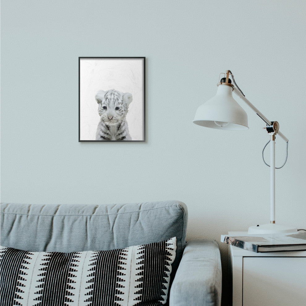 Cute Baby White Tiger Animal Kids Painting, 11"x14"