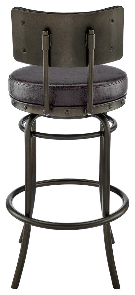 Rees Swivel Stool in Mocha Finish With Brown Faux Leather, 30"