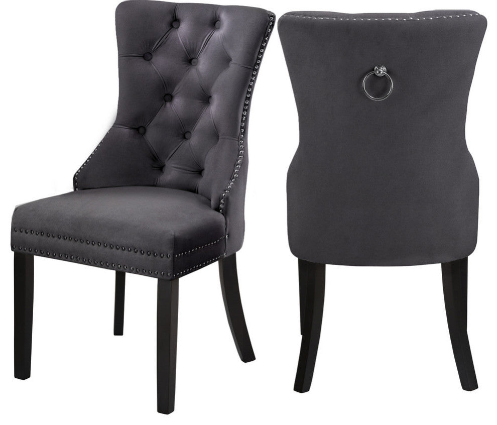 Nikki Velvet Dining Chairs, Set of 2, Gray