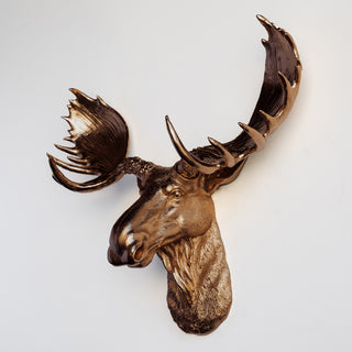 Faux Taxidermy Moose Head Wall Mount, Bronze