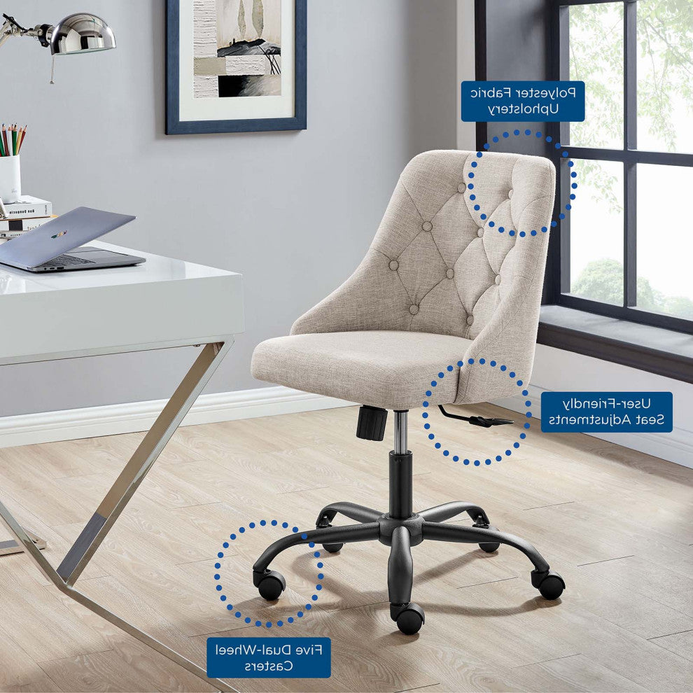 Computer Work Desk Swivel Tufted Chair, Fabric, Black Beige, Modern, Home Office