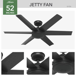 Hunter 52" Jetty Matte Black Wet Rated Ceiling Fan, Wall Control