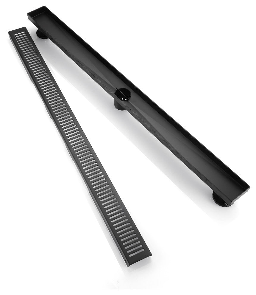 Stainless Steel Rectangular Linear Shower Floor Drain, Black, 40"