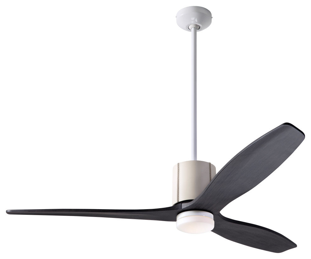 LeatherLuxe Fan, White/Ivory, 54" Ebony Blades With LED, Remote Control