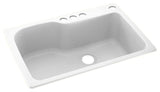 Swan 33x22x10 Solid Surface Kitchen Sink, 4-Hole, White