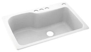 Swan 33x22x10 Solid Surface Kitchen Sink, 4-Hole, White