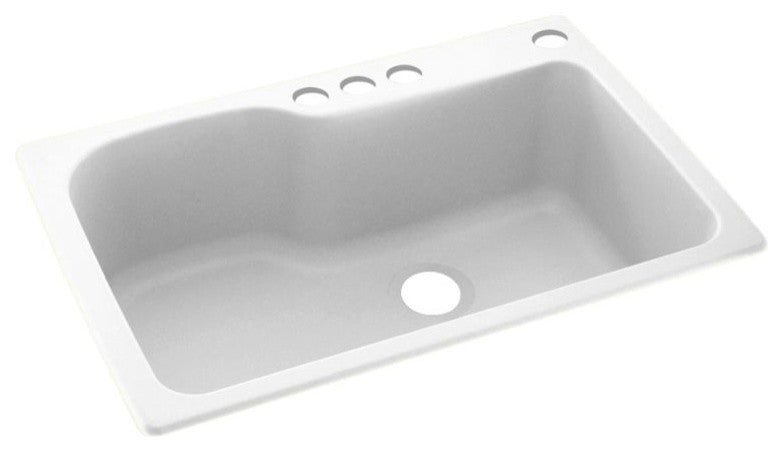 Swan 33x22x10 Solid Surface Kitchen Sink, 4-Hole, White