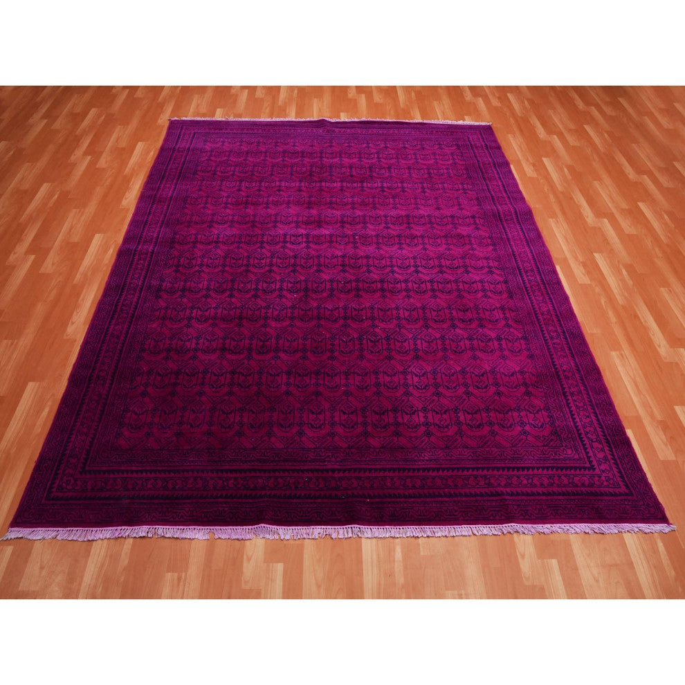 Overdyed Pink, 100% Cotton Hand Knotted Agra Design Rug, 8'0"x9'7"