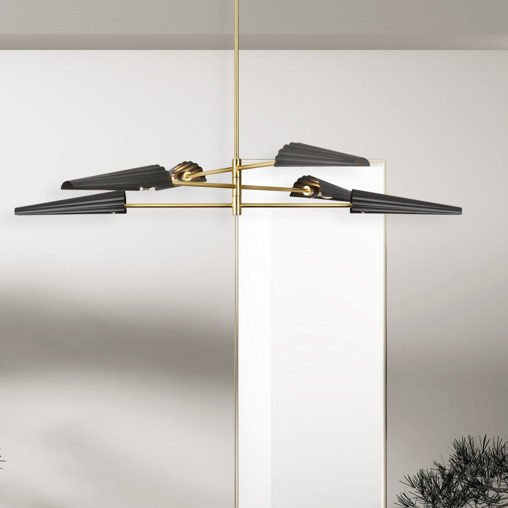 Cassie Contemporary 6 Light Aged Brass Matte Black Metal Chandelier