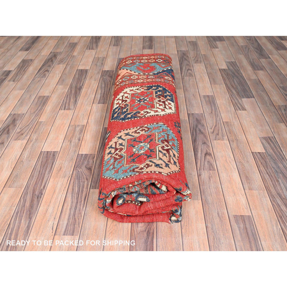 Ajax Red, Hand Knotted, Afghan Special Kazak Pure Wool Rug, 8'2"x9'10"