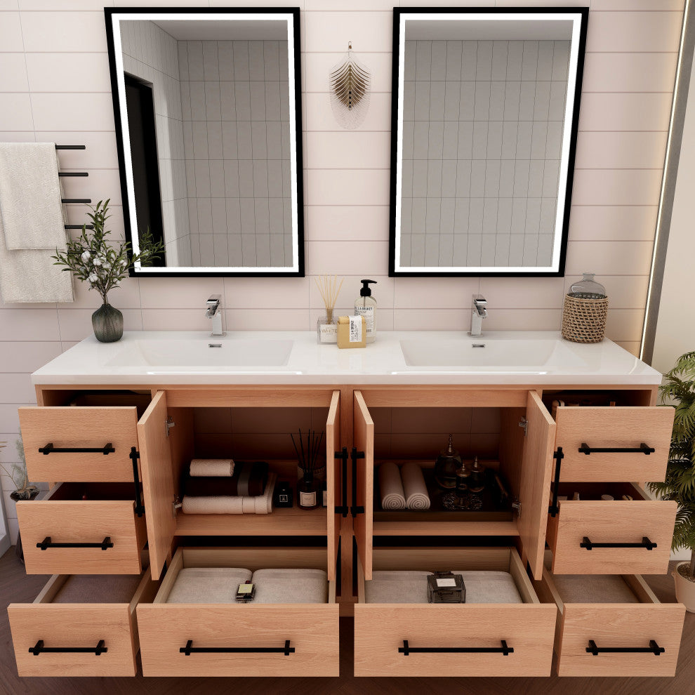 Victoria 72" Solid Wood Bath Vanity, Double Sink, Red Oak