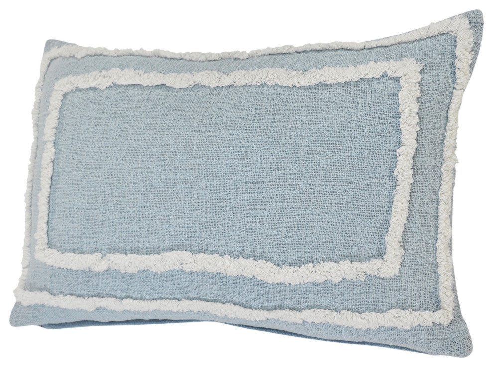 Modern Tufted Sky Blue Throw Pillow, 16" X 24"