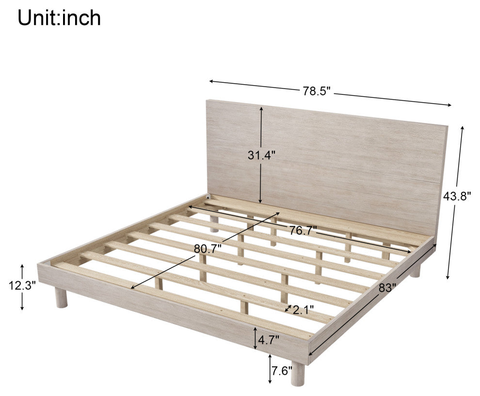 Full/Queen/King Wood Frame Platform Bed, King