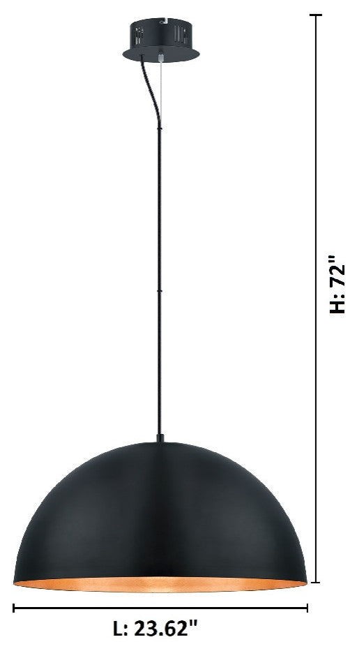 1x22.5W LED Pendant With Black and Gold Finish, 23.63", 23.63"