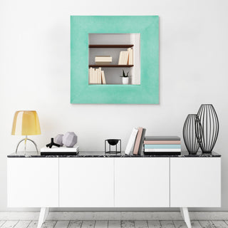 Beveled Wall Mirror, Teal Metallic Shagreen Leather Framed Mirror