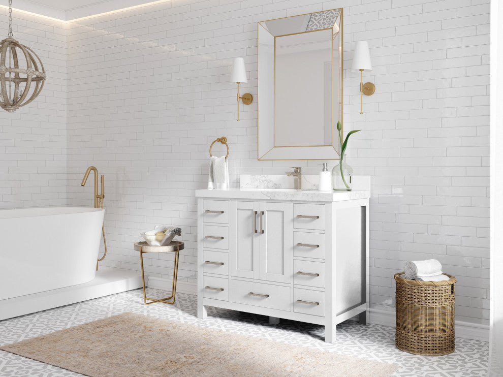 Malibu 42 Single Sink Bath Vanity in White  1.5" White Quartz