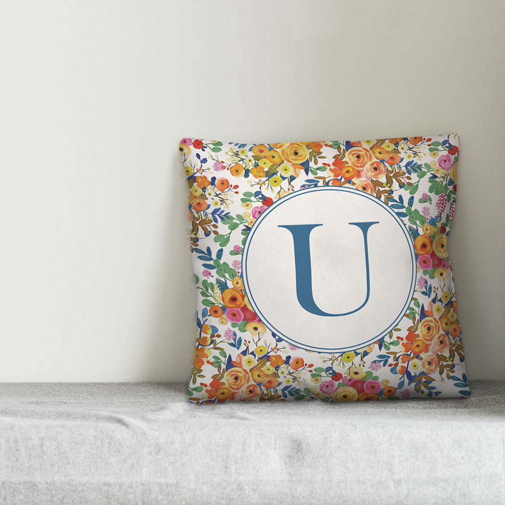 Wildflower Monogram U 18x18 Spun Poly Pillow