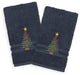 Christmas Tree, Embroidered Luxury Denzi Hand Towels, Set of 2, Twilight Blue