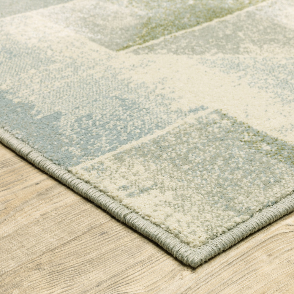 Bastian Contemporary Geometric Blue/ Green Indoor Area Rug, Blue, 1'10"x7'3"