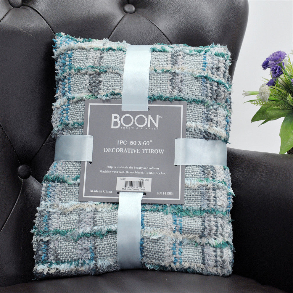 Multi Color Chenille Throw, Blue, 50x60