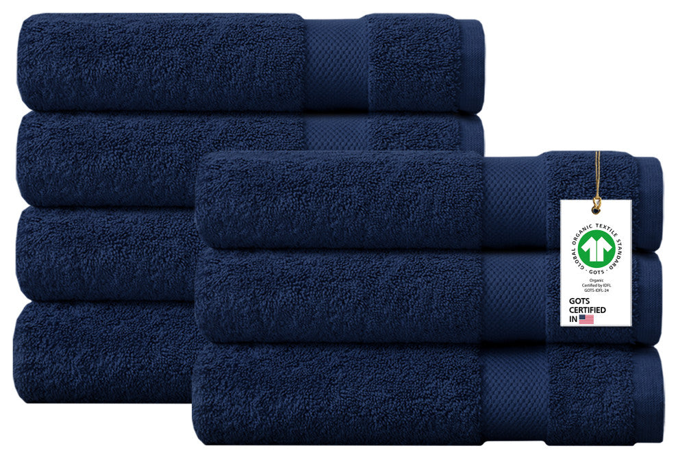 Organic 100% Cotton 650 GSM Feather Touch Quick Dry Bath Towel, Insignia Blue, Pack of 7