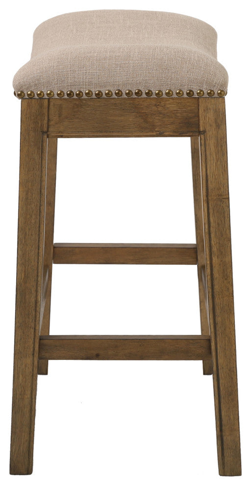 Saddle Style 25" Counter Height Stool With Cream Fabric