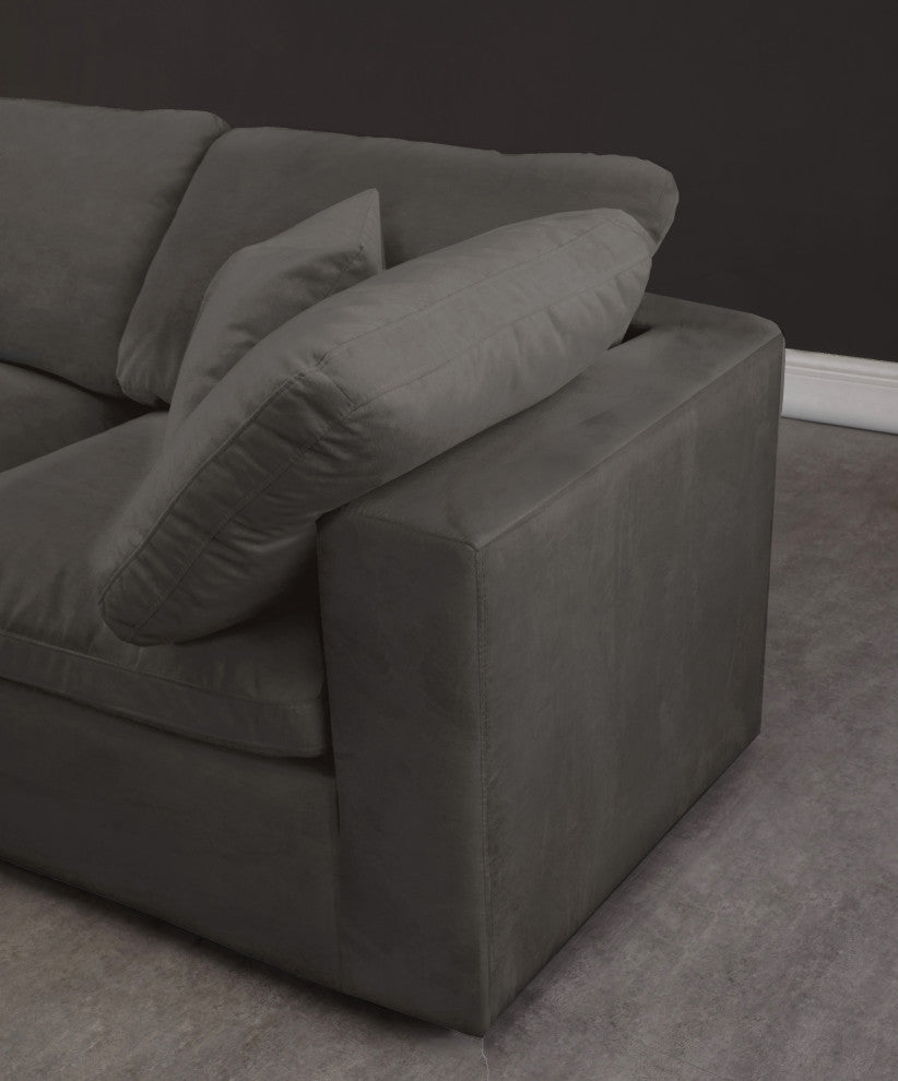 Cozy Velvet Upholstered Comfort L-Shaped Modular Sectional, Grey, 4-Piece: 1 Armless Chair, 3 Corner Chair