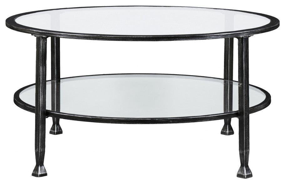 36" Black Glass And Metal Round Coffee Table