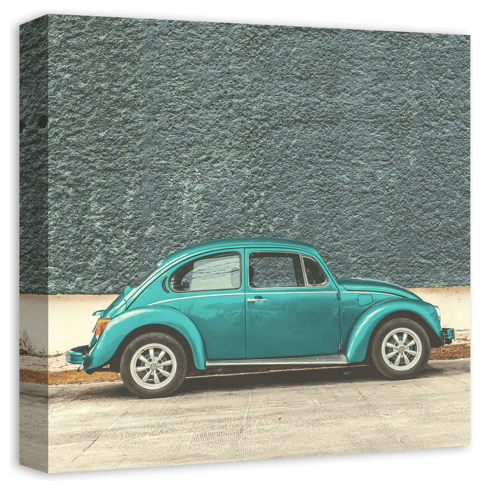 Faded Blue Beetle Bug Car 16x16 Canvas Wall Art